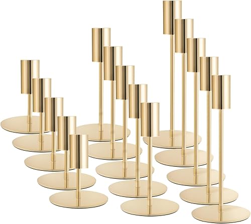 Portavelas cónicos dorados, juego de 15 portavelas cónicos, portavelas cónicos de metal, modernos portavelas decorativos para certerpieces de boda,
