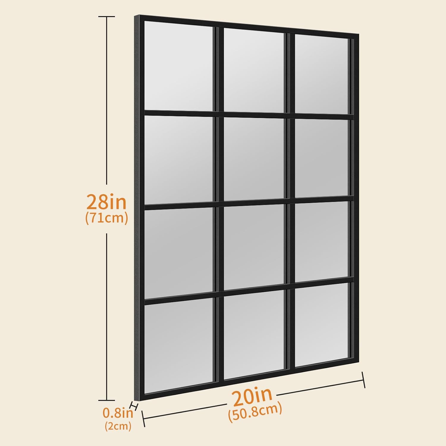 window pane mirror, 28x20 decorative wall mirrors, black metal framed windowpane mirror for farmhouse & modern bedroom, living room, dining room, entryway, fireplace decor with hanging or leaning black 28"l x 20"w