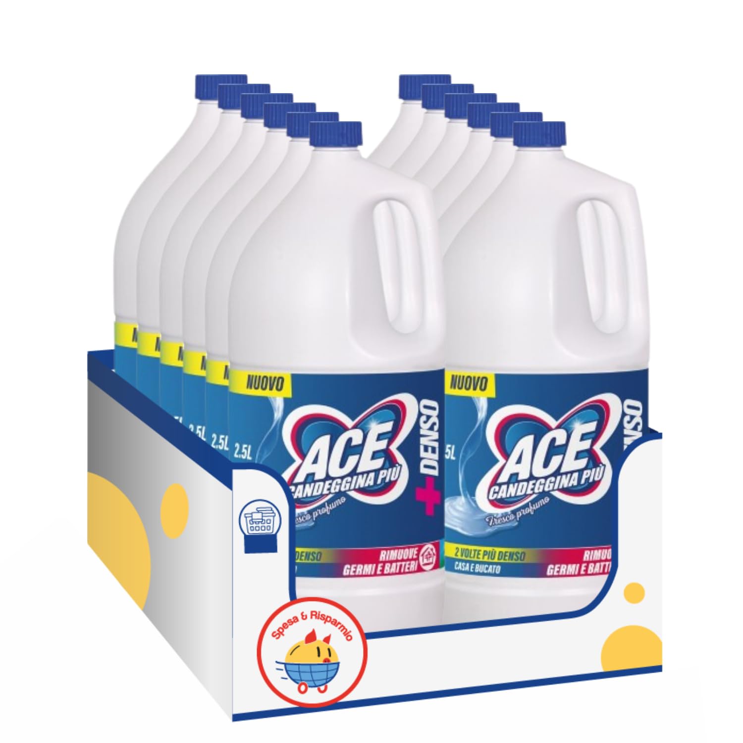 Candeggina Densa con Fresco Profumo 2,5L – Pulizia Profonda Multiuso kit con Spugna Brandizzata SPESA & RISPARMIO Inclusa – Variazioni 4/8/12 Pezzi (12)