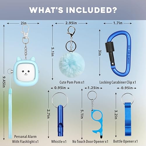 Miniatura 6 de Kit de llaveros para niñas con alarma de seguridad personal, accesorios de llavero Funseeya con sirena personal de seguridad de sonido, lindo