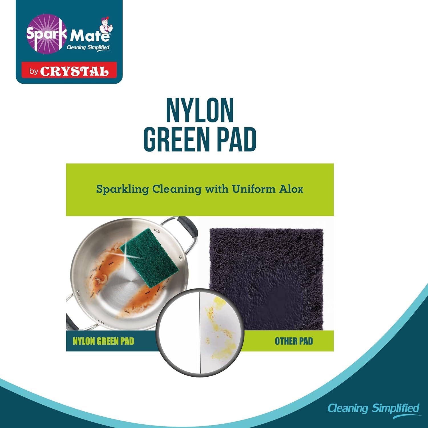 Sparkmate By Crystal Nylon Green Scrub Pad (Pack of 10)
