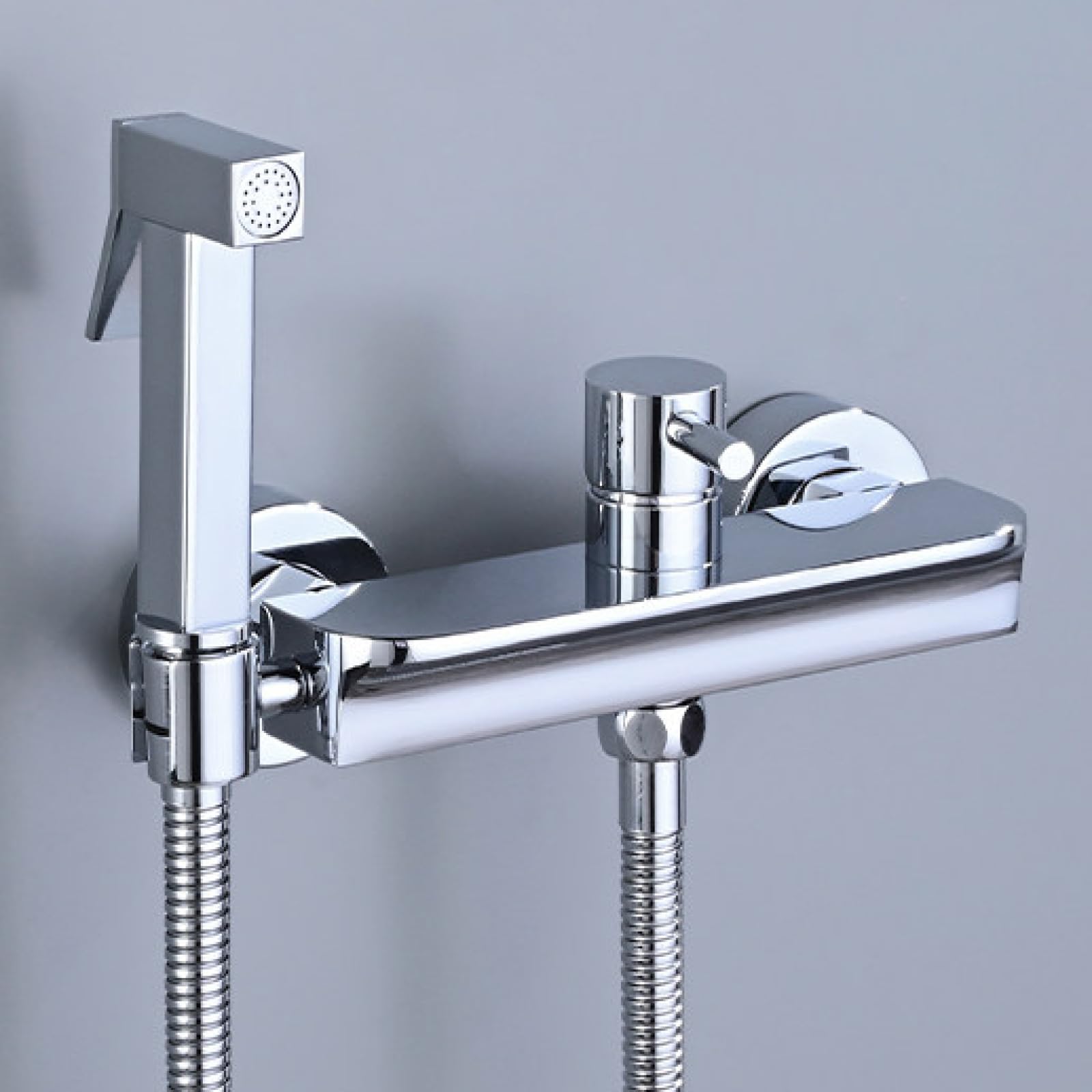 Kit De Rociador De Bidé con Válvula Mezcladora Agua Fría Y Caliente Ducha Higienica para WC Montada En La Pared Adecuada para Cuidado Personal,Cromado