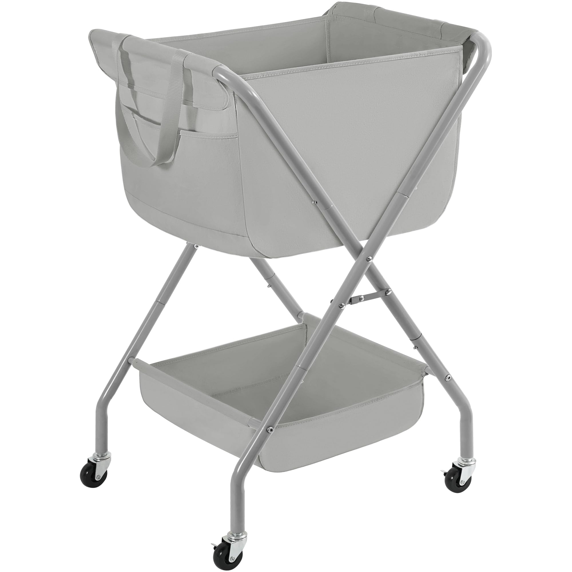 STORAGE MANIAC Collapsible Laundry Cart with Wheels 35.6"H Removable Canvas Bag Rolling Laundry Hamper Clothes Basket with Wheels, Sturdy Steel Frame Folding for Small Narrow Space Easy Storage, Grey