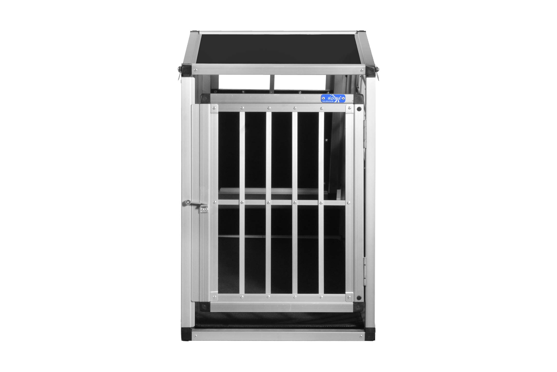 ALPUNA Transportbox N4 – Aluminium Hundebox 82×50×69,5 cm mit Notausstieg, sichere Auto Hundebox für den Kofferraum
