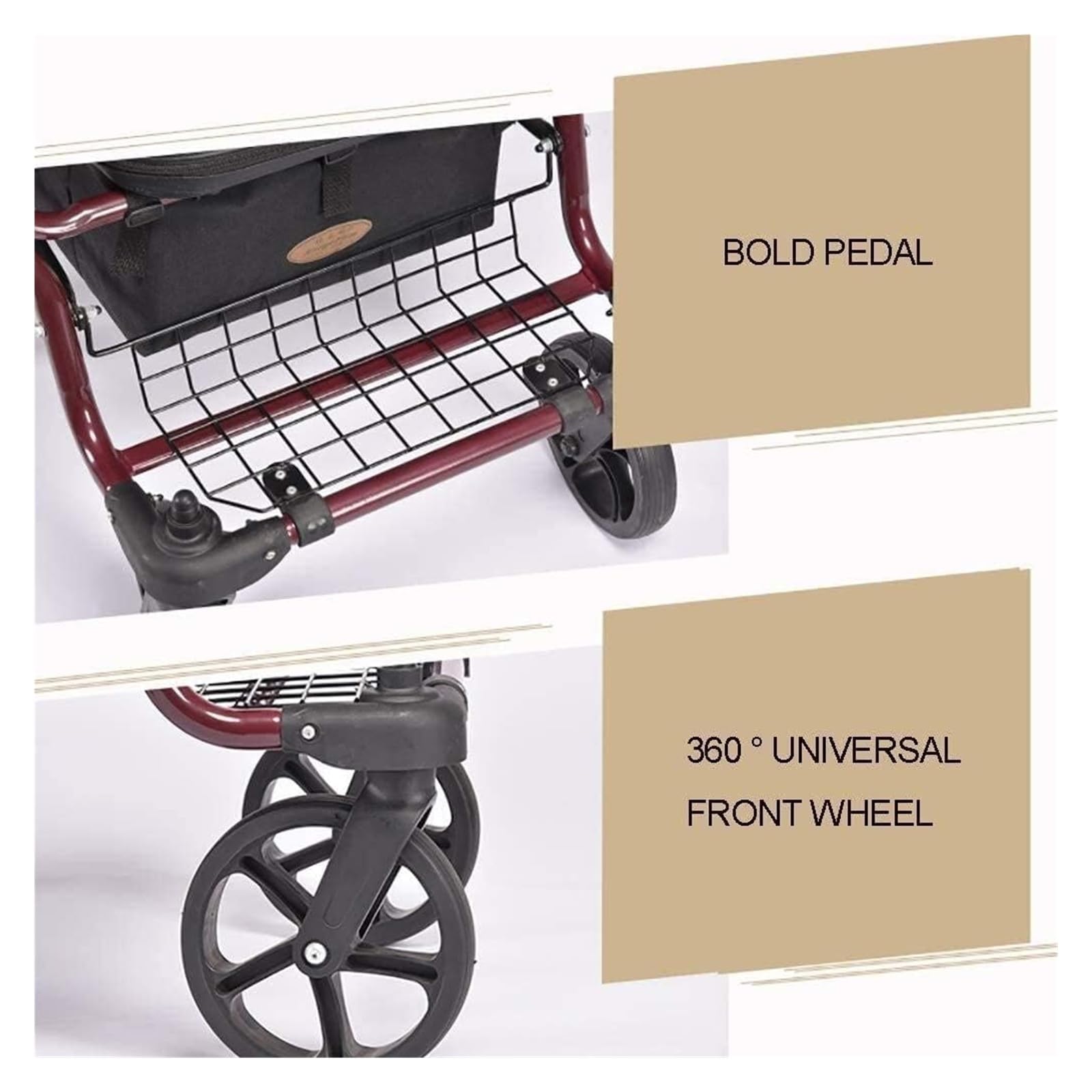 Andador Vertical, Andador Rollator con Asiento, con 4 Ruedas y Asiento Grande para Personas Mayores, Ruedas de 8 Pulgadas, Canasta y Frenos