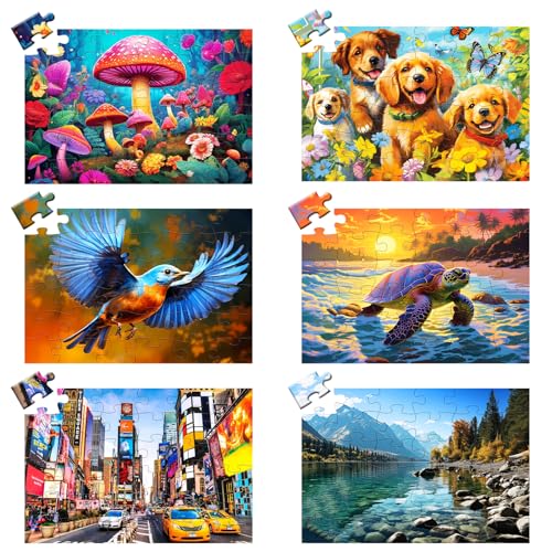 Wscxsc TGP36A-A 36 Large Piece Puzzles For Seniors 6 Pack,Dementia Puzzles Turtle Dog Bird Mushroom Beach Lake Jigsaw Puzzle Dementia Alzheimer'S Products And Activities cover