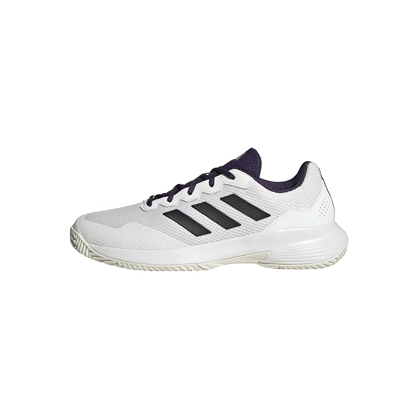 adidas Gamecourt 2.0 Tennis Shoes, Scarpe da Tennis Uomo, Core White Core Black Aurora Plum, 46 EU