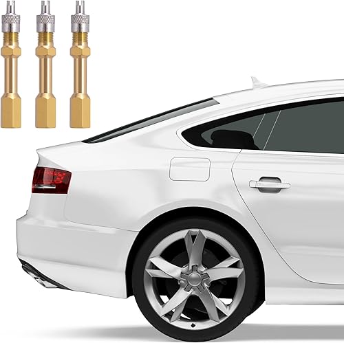 Miniatura 4 de Paquete de 3 adaptadores de extensión de válvula de neumático de latón de 1.969 in x 0.276 in para coche, camión, motocicleta, bicicleta,