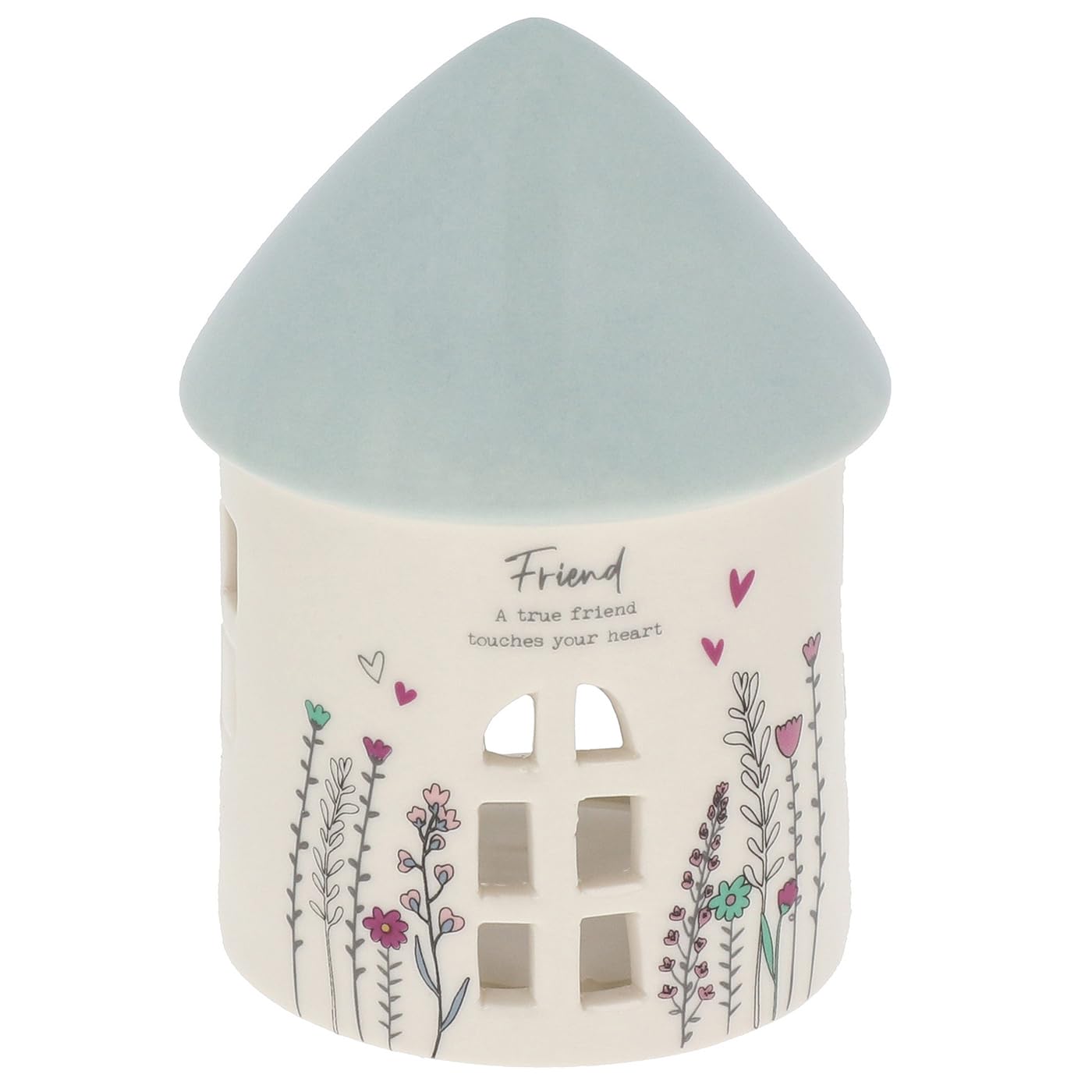 Shudehill Giftware Multicolor Sweet Meadow Tealight House – Ceramic Candle Holder With True Friends Quote (Height 12.7Cm X Width 9Cm X Depth 9Cm)