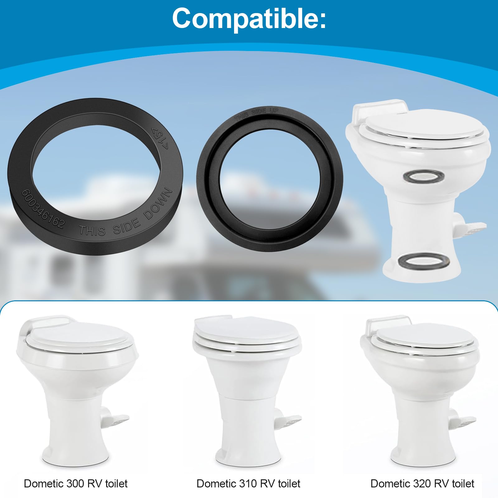 RV Toilet Seal & Flange For Dometic 300 310 320 Toilet Flush Ball & Base Gasket - View #2