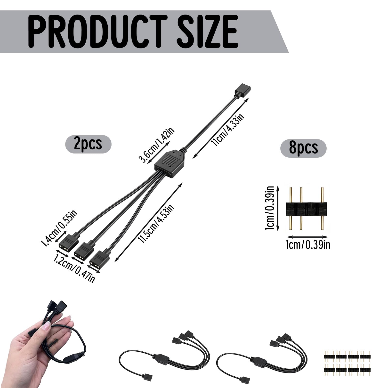 2 Piezas 30cm Splitter 3 pines ARGB, Divisor ARGB 5V, Cable Divisor ARGB 1 a 3, Cable para Ventiladores y Refrigeradores de CPU, Instalación Flexible y Duradera, Compatible Placas Base 5V