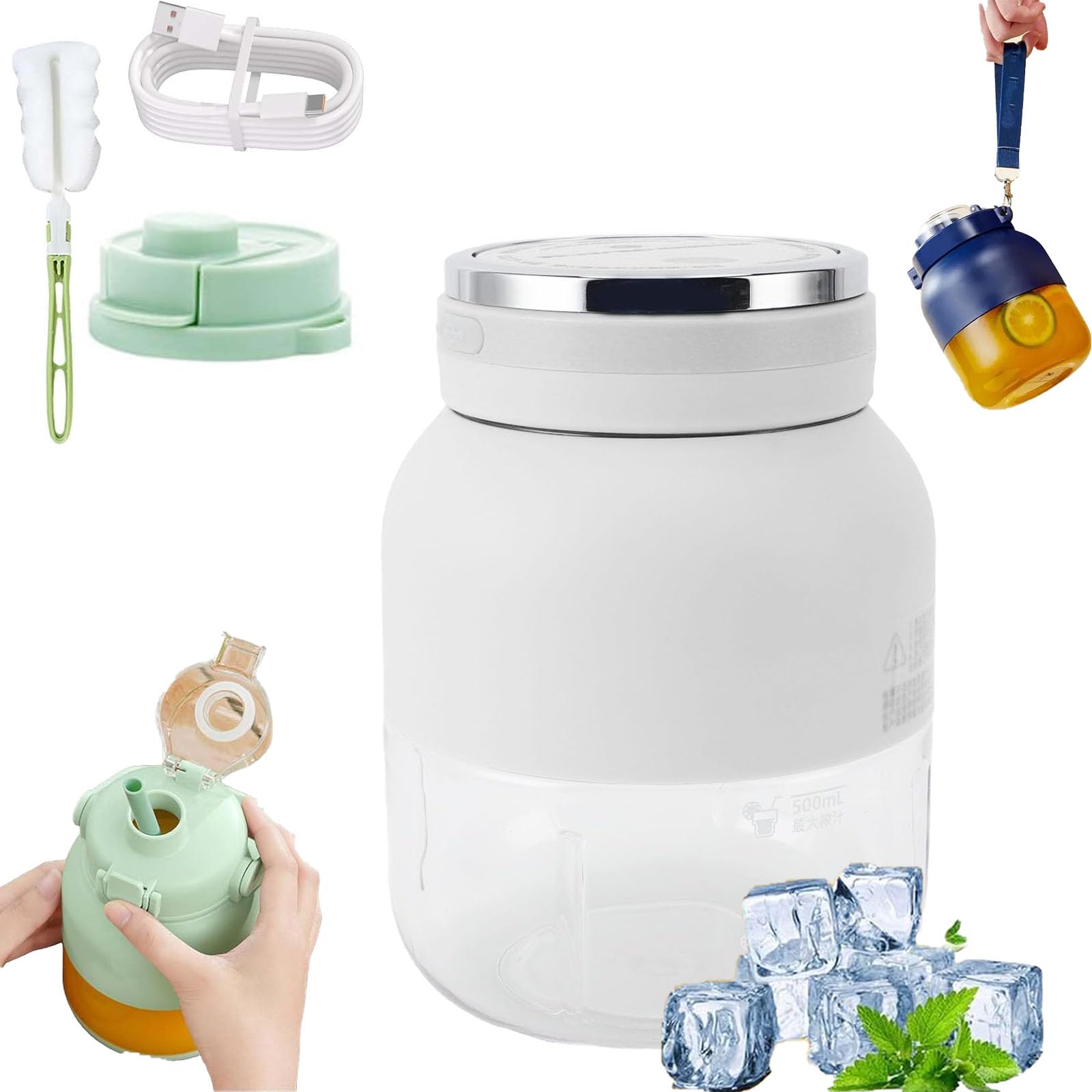 Portable wireless juicer Portable Blender Cup with Straw and Two Lids Multifunctional Large-Capacity Wireless Blenders Rechargeable for Smoothies