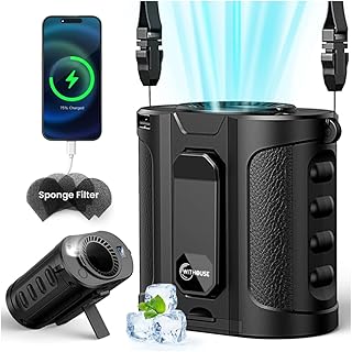 2026 AI Portable Waist Fan with Power Bank, 40H Runtime, 17000RPM Max, 5 Speeds, Built-in Dust Filter & LED Light, Wearable Cooling Belt Fan for Outdoor Work, Camping, Travel - Black