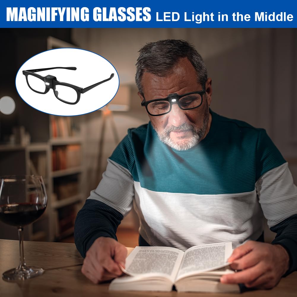 Lunettes Loupe avec Lumière LED 300% Grossissante pour Lecture Bijoutier Couture Bricolage