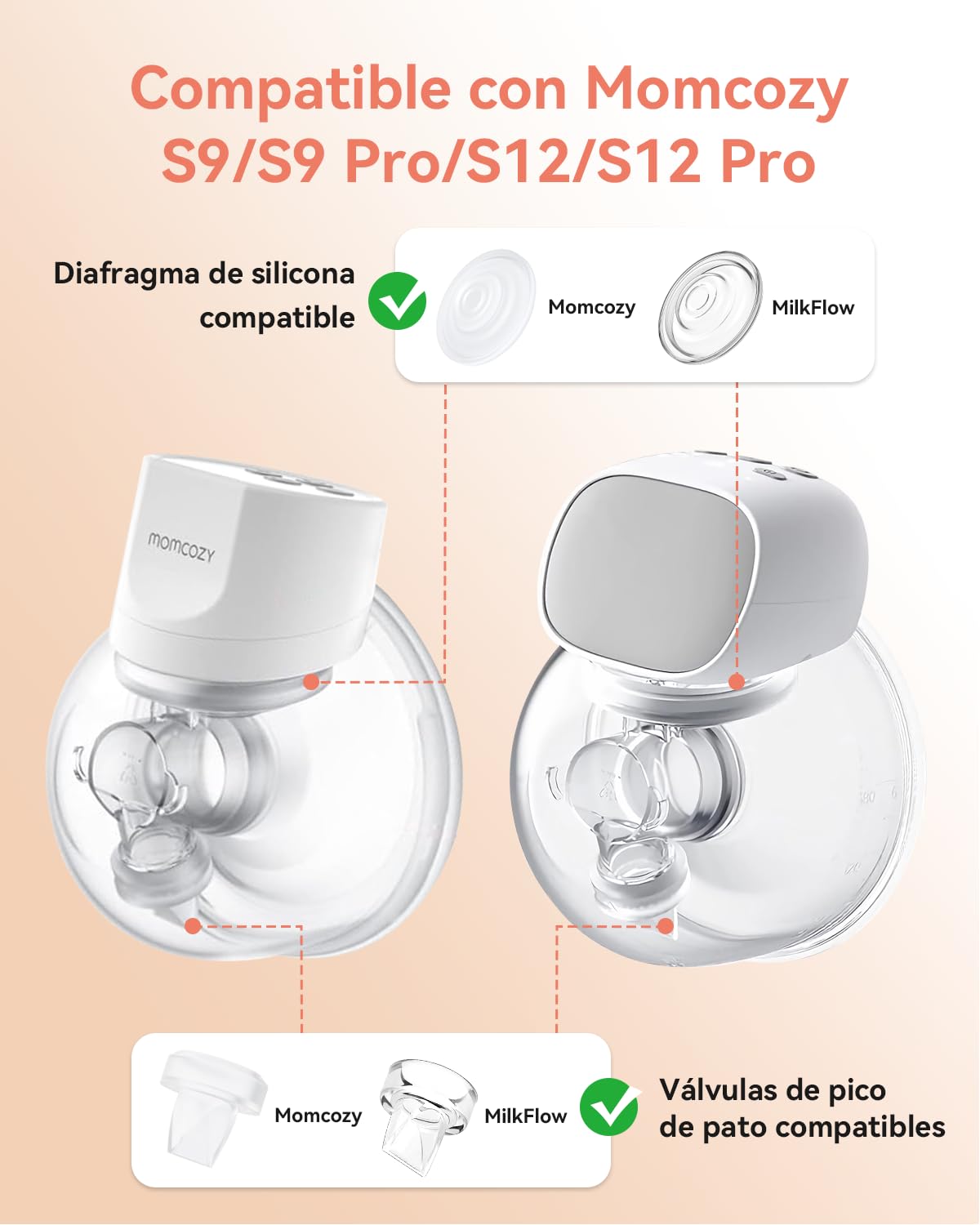 S9 Pro/S12 Pro Válvula de Pico de Pato & Diafragma de Silicona Piezas de Repuesto Compatibles con Extractor Portátil Momcozy–Silicona Alimentaria Sin BPA Accesorios(Pack de 6:4 Válvulas+2 Diafragmas)