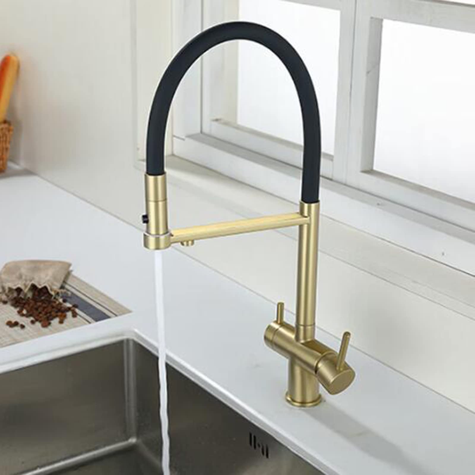 Robinet d'eau Potable en Laiton à 3 Voies avec Filtre pour Eau Chaude et Froide, mitigeur d'évier de Cuisine Gris brossé et Solution d'eau élégante pour la Maison