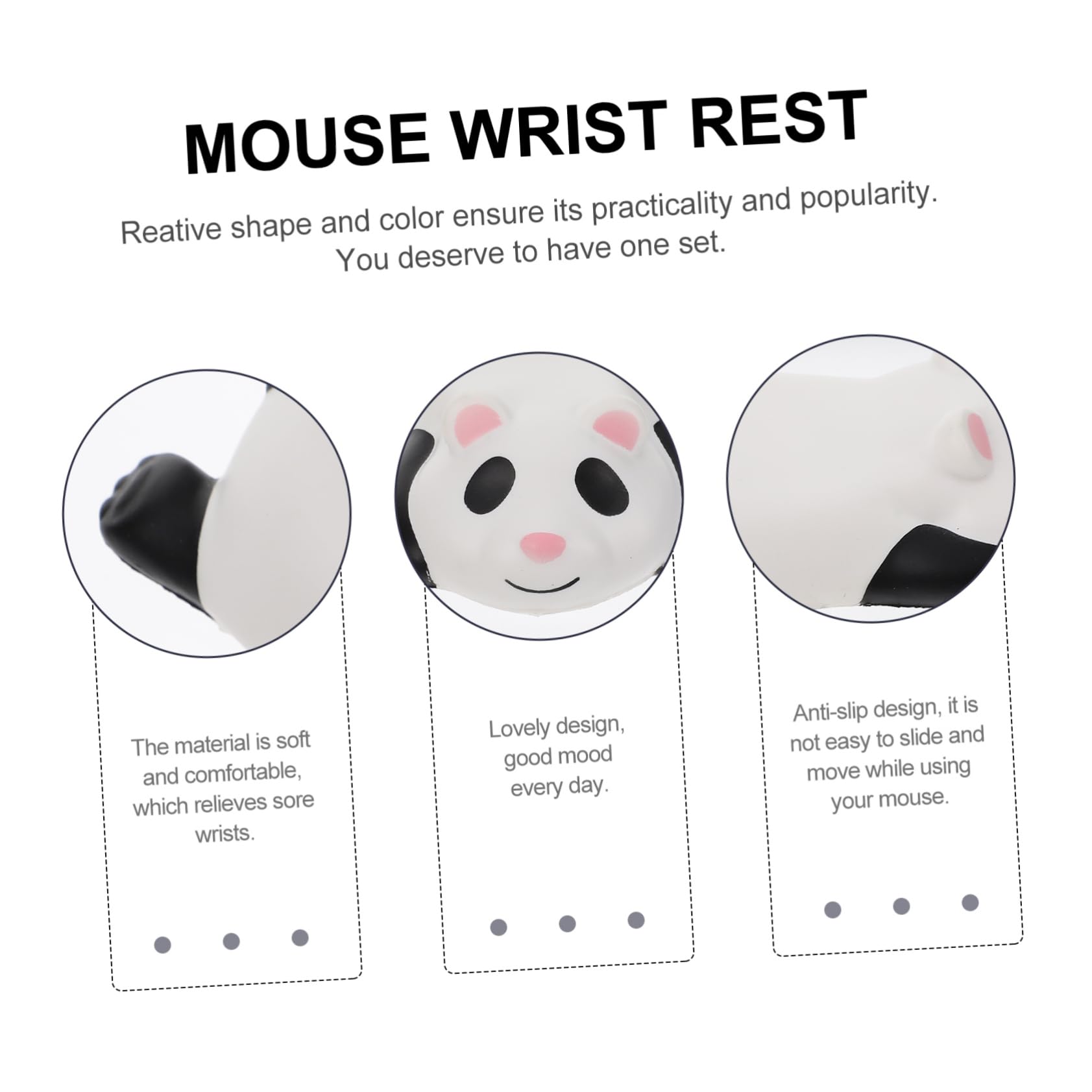 NUOBESTY 3pezzi Cuscino Poggiapolsi Per Mouse Forma Di Panda Supporto Ergonomico Pu Tappetino Da Gaming Leggero e Compatto Per Ufficio e Studio