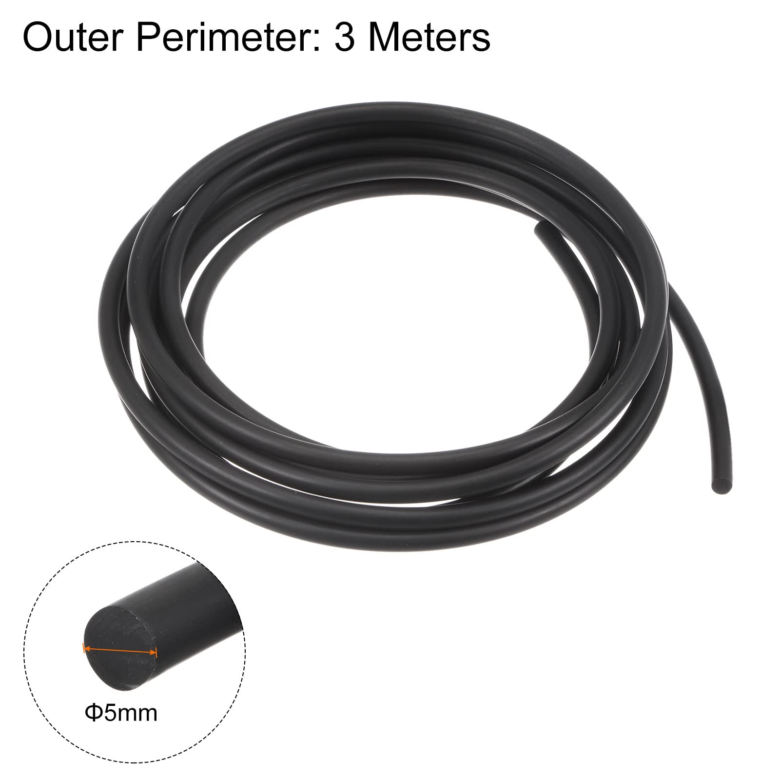 Poliuretano Redondas Correas 5mm Diámetro 9.84ft (5 Metros) Lisa Superficie PU Uretano Correa para Tracción Transmisión, Negro
