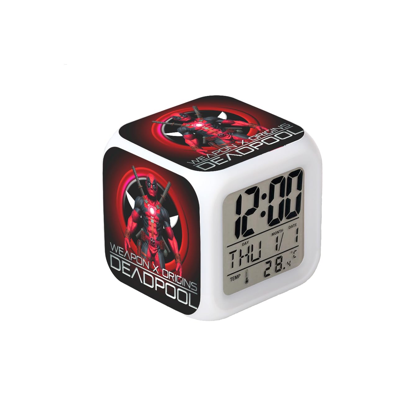 3＂Desk & Shelf Clock Superhero Dead Red Digital Alarm Clock with Led Lights Plastic Table Clock for Kids Teenagers Adults Home/Office Decor