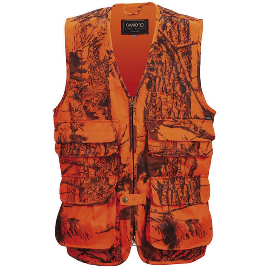 ECOMMUR Gamo Chaleco Benasque Camo Visibility | Abrigo de caza color camuflaje naranja. Ropa de caza para el frío invierno