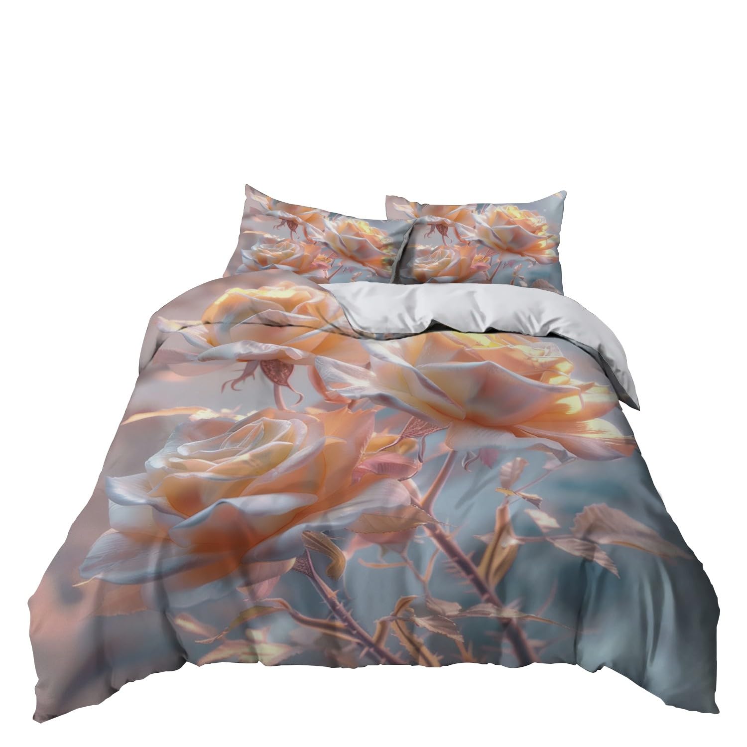 Biancheria da letto 155 x 220 cm, per bambini, ragazzi e adolescenti, set copripiumino per letto singolo, a righe vegetali 03, con chiusura lampo e federa da 80 x 80 cm