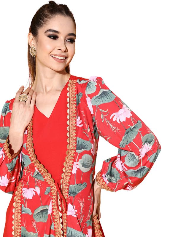 Image of Ahalyaa Floral Printed Tie-Ups Maxi Ethnic Dress
