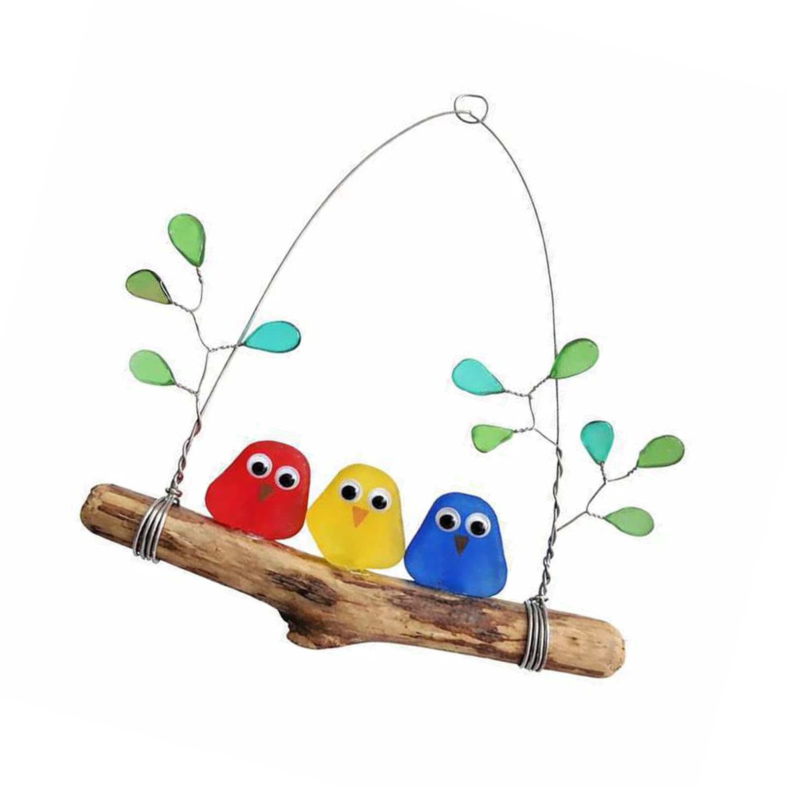 Kalttoy Meaningful Gift Set Sea Glass Bird Perch Ornament Wall Art Natural Sea Glass Decors Symbolic Handcrafted Art Wall Hanging