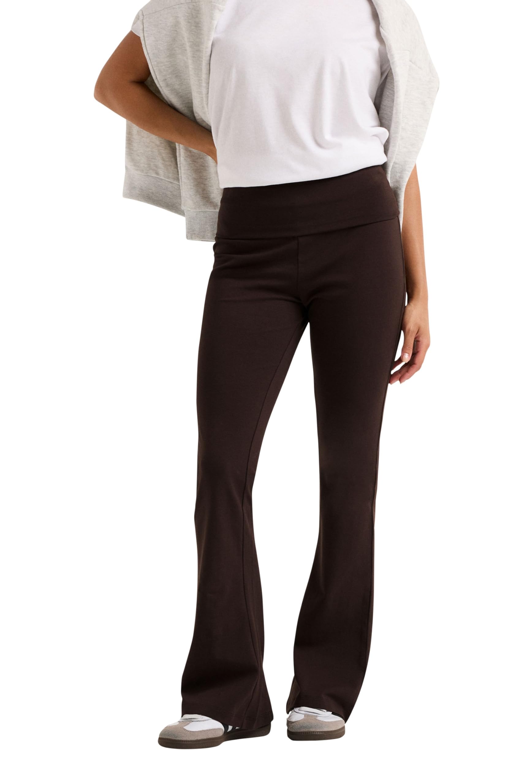 PixieGirl Petite Chocolate Brown Fold Over Flared Leggings Petite