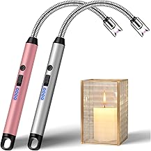 Electric Candle Lighter, 2 Pack Rechargeable USB C Lighters Long Reach for Scented Candle and BBQ, Electronic Plasma Arc Lighter Flameless and Windproof for BBQ Stove and Fireworks
