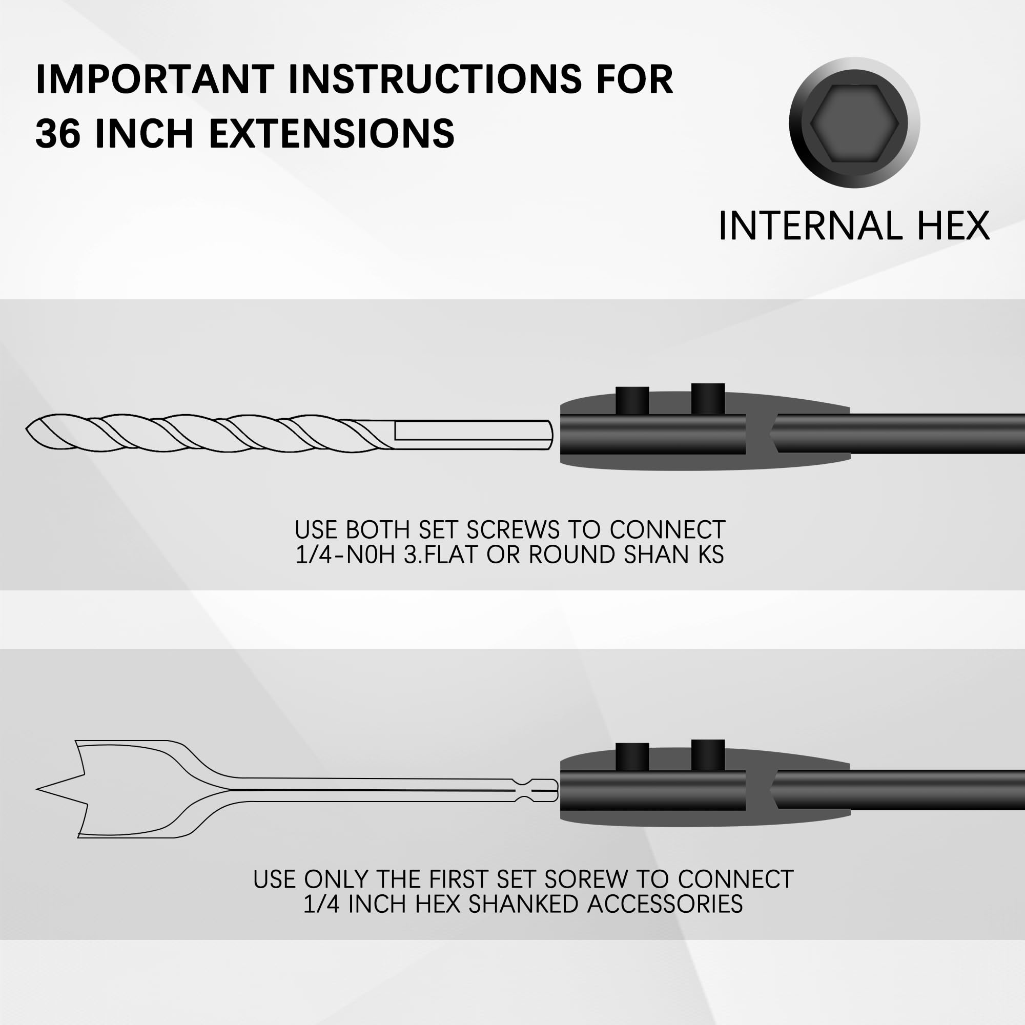 Extensión flexible para brocas, (3 pies) 35 pulgadas. Extensión de soporte de broca flexible larga, compatible con vástago hexagonal de 1/4 pulgadas y 3 planos con llave hexagonal y tornillos de