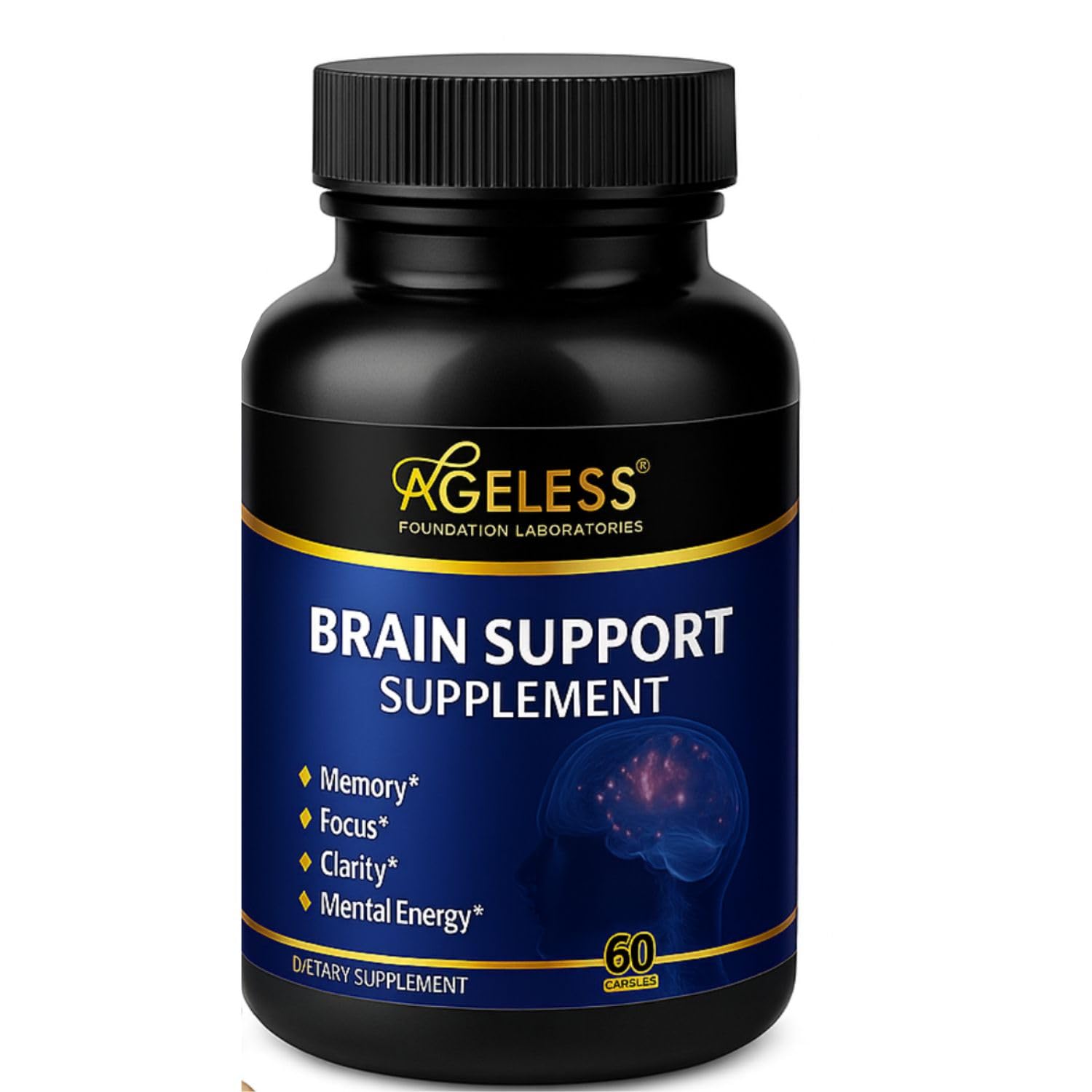 Ageless Brain Supplements for Memory and Focus & Cognitive Improvement | Nootropic Brain Supplement for Men & Women | Support Mental Clarity & Neuro Health | Including Vitamin B6, B12, 60 Capsules