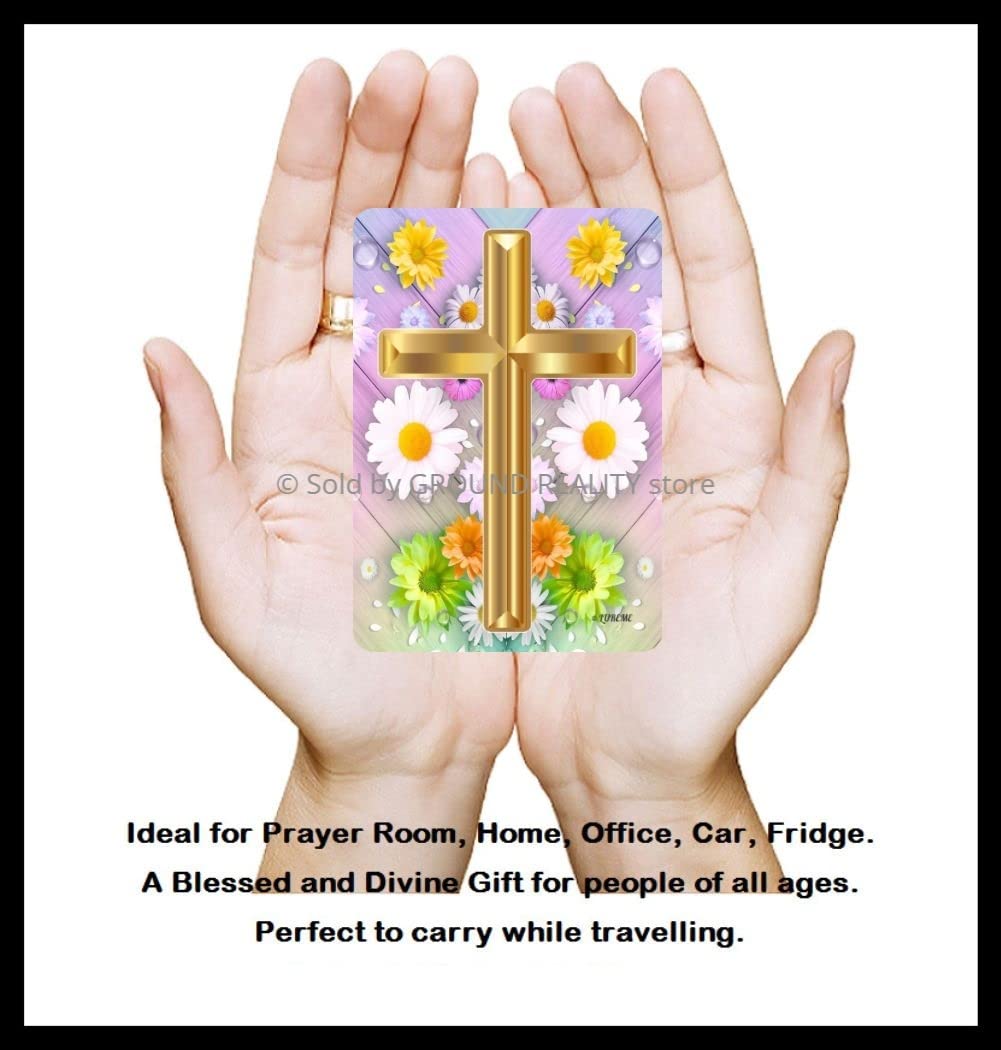 LADY HAWK Jesus Holy Cross Miniature Painting with magnetic backing. A Divine Gift for The Lord's Blessing. Directly sticks to any Metal Surface. Size 10x7cms Jesus Photo Frame Model Series - (G378) 2