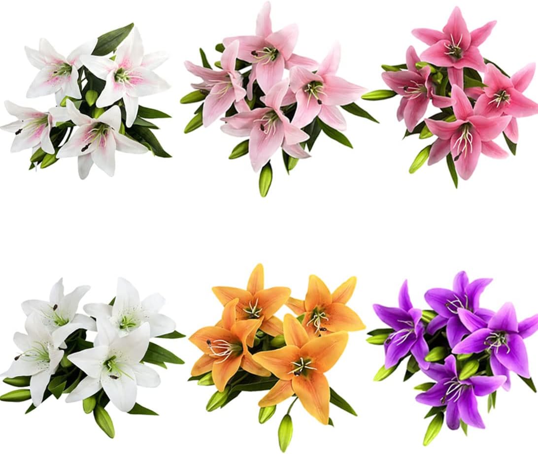 7 Pcs Artificial Lily Flowers Artificial Lilies Flowers for Home Wedding Bouquets Home Hotel Party Decor Graves Arrangement (White) - Image 6