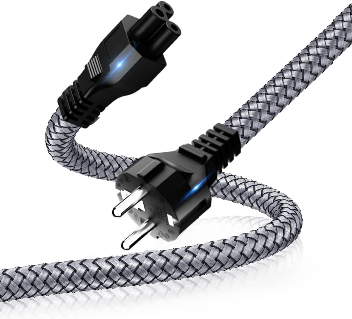 Netzkabel C5 1 m Weiß, Kleeblattkabel, Schuko Typ F 90° auf Kleeblatt Buchse, 3-poliges Stromkabel H05VV-F 3G0,75 mm², 250 V 2,5 A 625 W für Laptop Netzteil, Notebook, Monitor und Geräte mit C6