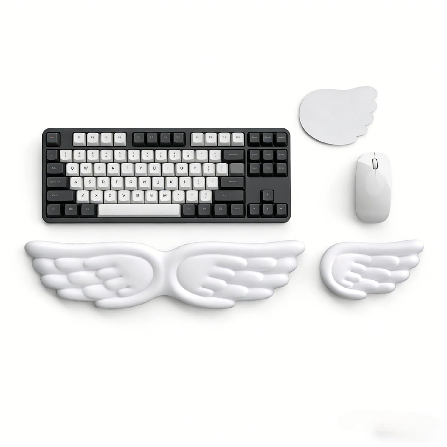 Angel Wing Wrist Rest Ergonomic Memory Foam Wrist Rest for Computer Keyboard Mouse Set with Cup Mat Cute