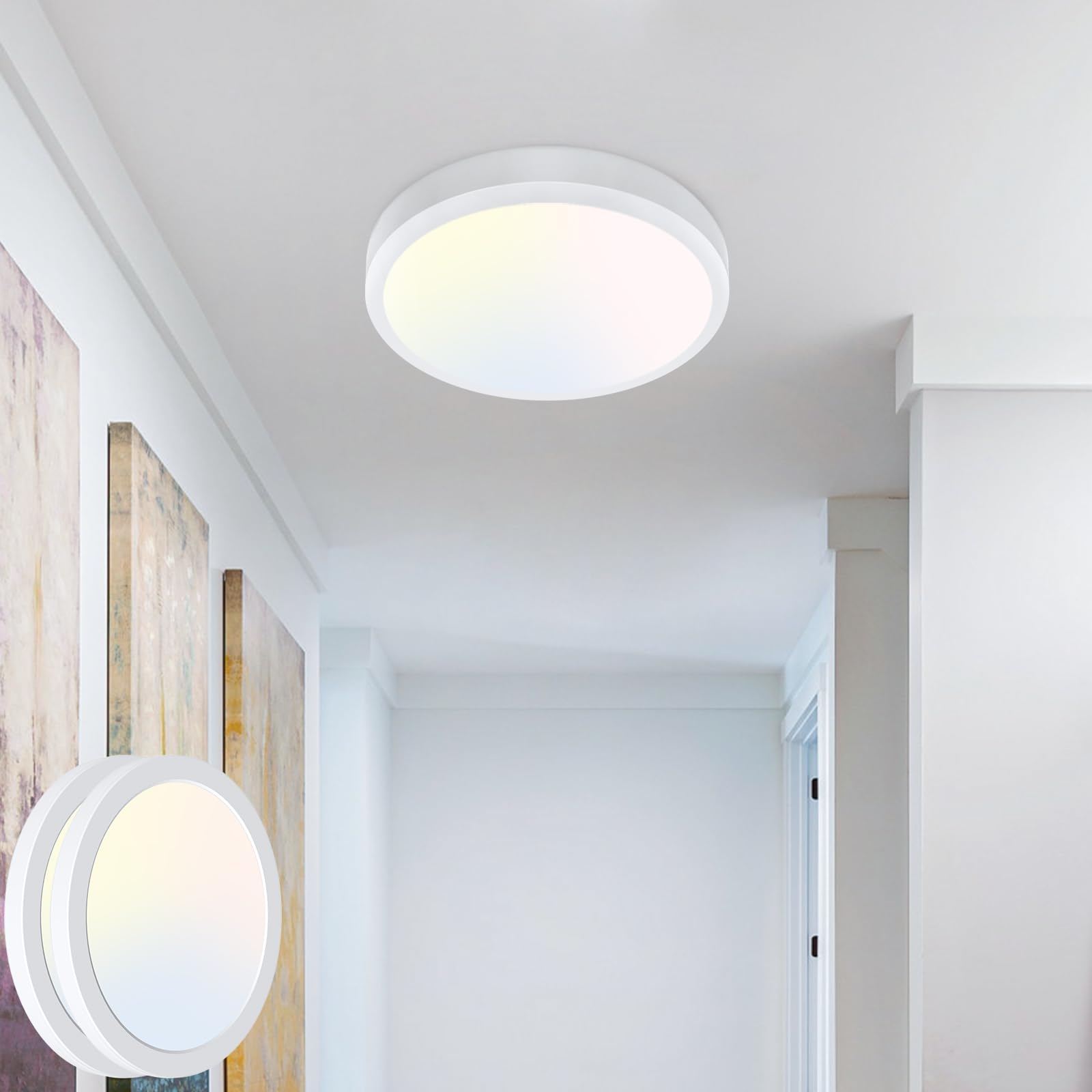 zemty 2 Pack 3000/4000/6500K LED Ceiling Light, 8W 900LM Ø12cm Bathroom Lights Ceiling, IP44 Waterproof Ultra Thin Round Flush Ceiling Light for Bedroom,Kitchen, Living Room,Toilet,Utility Room