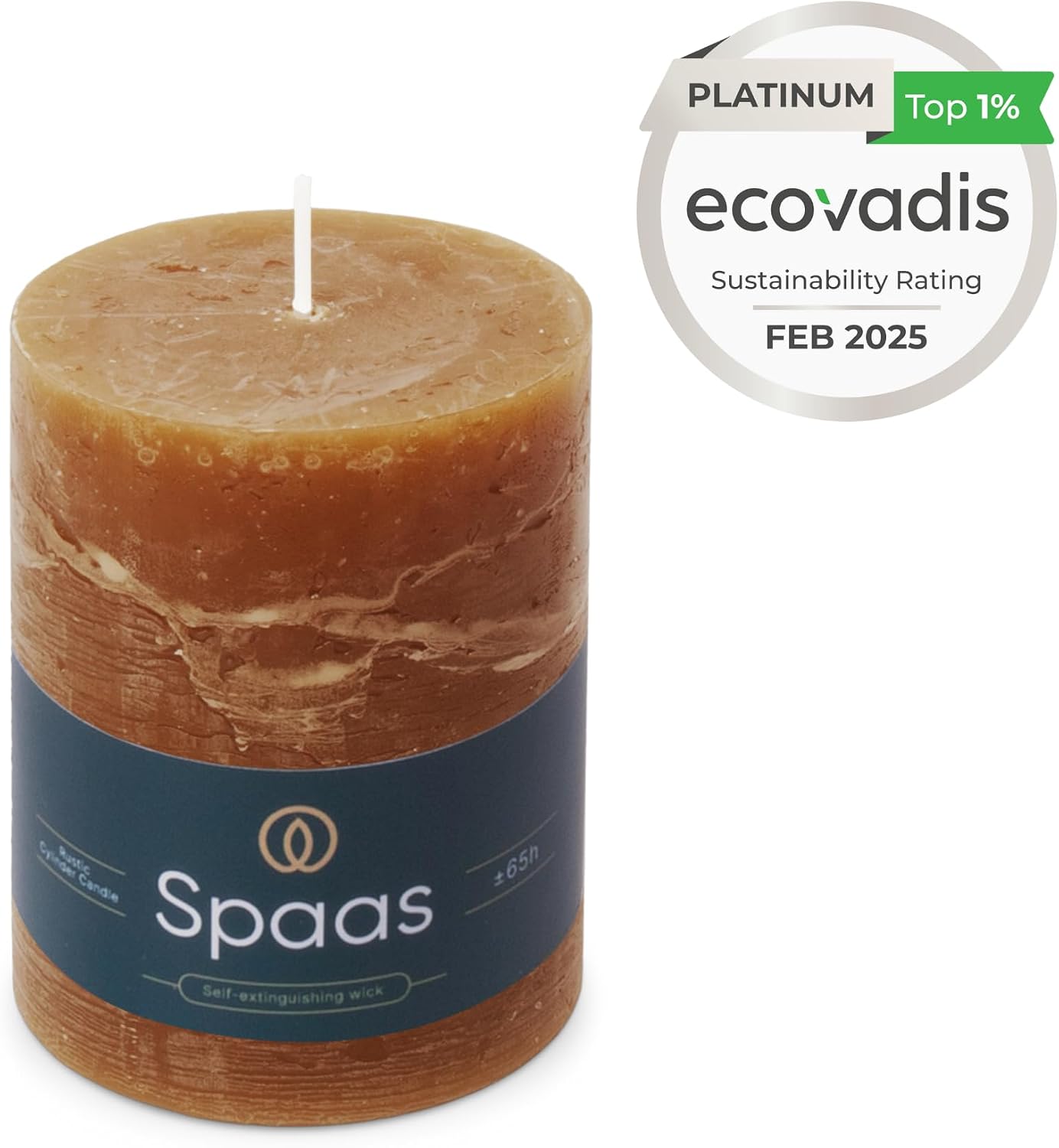 Spaas Rustic Pillar Candle 80/110 mm 65h, Cognac