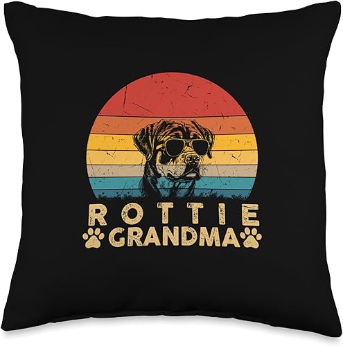 Retro Rottweiler Dog Grandma Cute Dog Owners Gifts Rottie - Almohada vintage para amantes de la abuela para mujeres y niñas, 16 x 16 pulgadas,