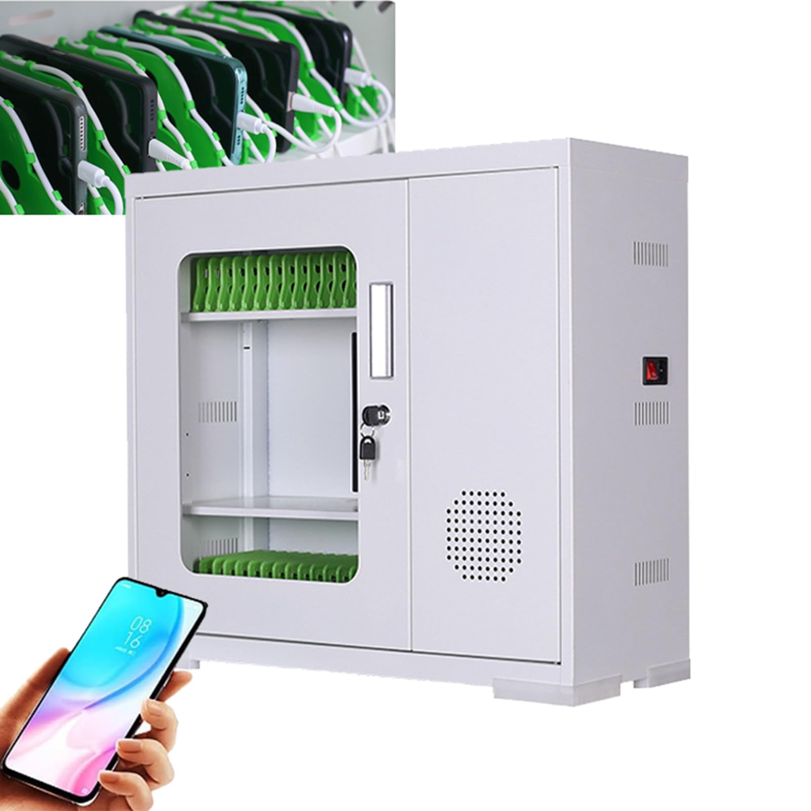 GTHTUHFD Portable Phone Lock Box With Charging Station Secure Cellphone Locker For Conference Rooms Rechargeable Mobile Phone Storage Cabinet,50Slots-60Slots,60slots