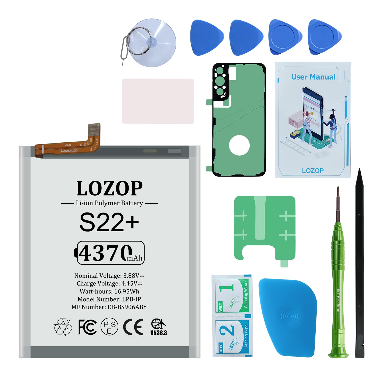 LOZOP for Galaxy S22 Plus Battery Replacement Kits for Samsung Galaxy S22+ 5G SM-S906U/U1/N/B/W and Other All S906 Models with Repair Tools Kit and User Manual