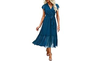 Women's mid length dresses: Stunning Summer Bohemian Floral Casual Wrap Dress