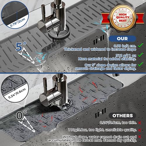 Image of 24 inch Splash Guard Plus Size Silicone Sink Faucet Drying Mat Handle Drip Catcher Tray Dish Sponge Holder Kitchen Accessories Protector Home Organization Gadgets Organizer