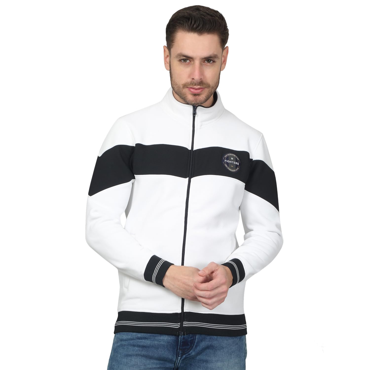 Cantabil Color Block Full Sleeves Mock Neck Regular Fit Men Casual Sweatshirt | Casual Winter Wear Sweatshirts for Men | Mens Sweatshirts for Winter Wear (P_MSWS00229)-image-45