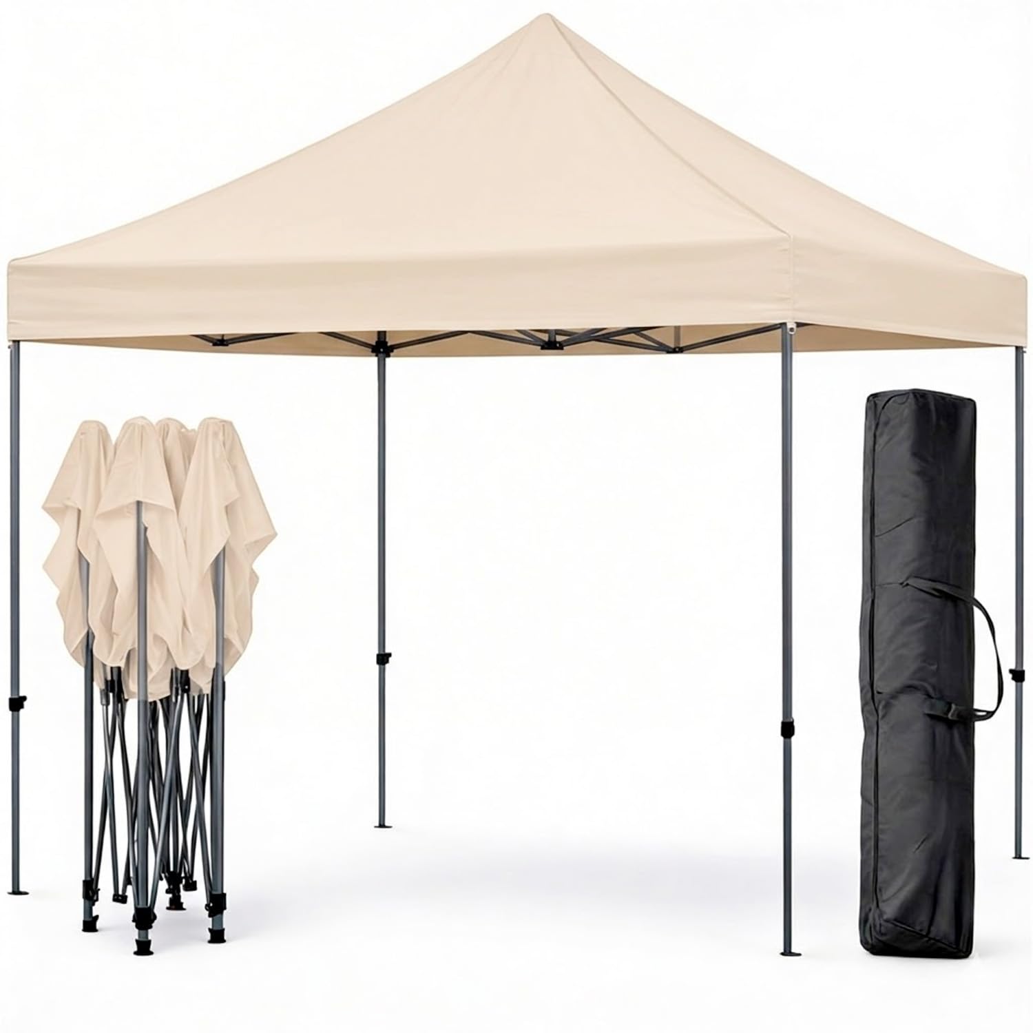 Gazebo Professionale 3x3 M Richiudibile Automatico In Acciaio Con Telo Oxford 1200D PVC Impermeabile e Anti UV Struttura a Fisarmonica con Sacche Zavorra e Borsa Trasporto Sagre Feste Eventi (Beige)
