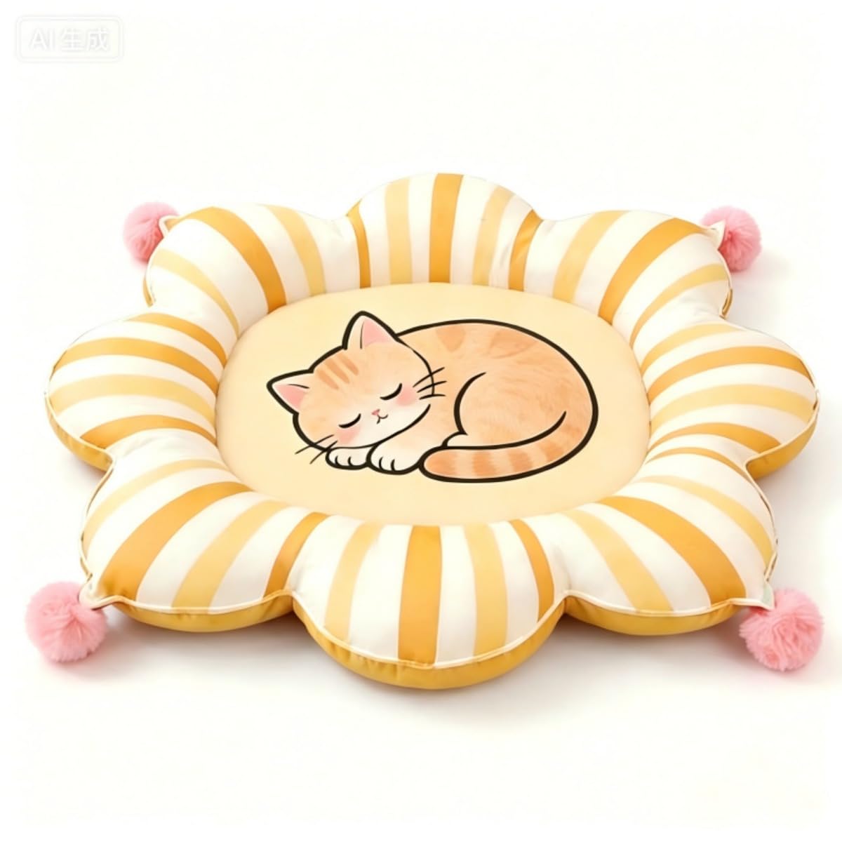 KEDAOLA Flower Shape Dual Sided Pet Cooling Mat, Striped Summer Cat Dog Sleeping Cushion, Cute Sleeping Kitten Print Reversible Pet Bed (yellow,80cm)