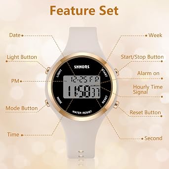Digital Watches for Student, LED Ladies Digital Watch, Silicon Strap Elecreonic Watches, Outdoor Sport Fashion Ladies Wrist Watch with Alarm Week LED Light for Students Women and Men
