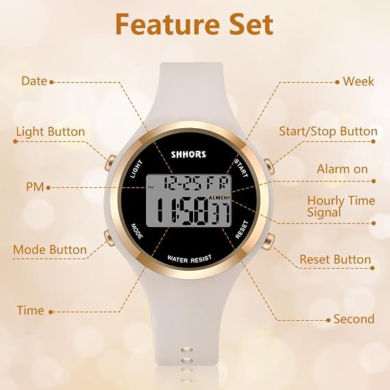 Digital Watches for Student, LED Ladies Digital Watch, Silicon Strap Elecreonic Watches, Outdoor Sport Fashion Ladies Wrist Watch with Alarm Week LED Light for Students Women and Men