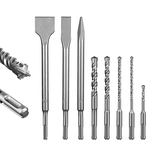SALI Juego de brocas de martillo giratorio SDS Plus de 8 piezas, kit de brocas para hormigón, material de carburo de doble rosca tipo cruz, adecuado