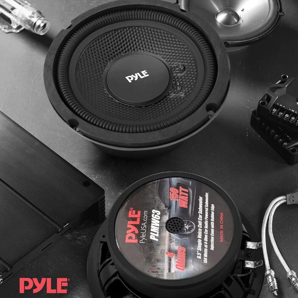Kit Set para Pyle PLMW63 1 subwoofer 16,5 cm 165 mm 6,5" diámetro, 75 vatios rms 150 vatios máx, Bobina móvil Simple, impedancia 4 Ohm, 91 db, suspensión de Goma, Maletero de Coche, 1 Pieza