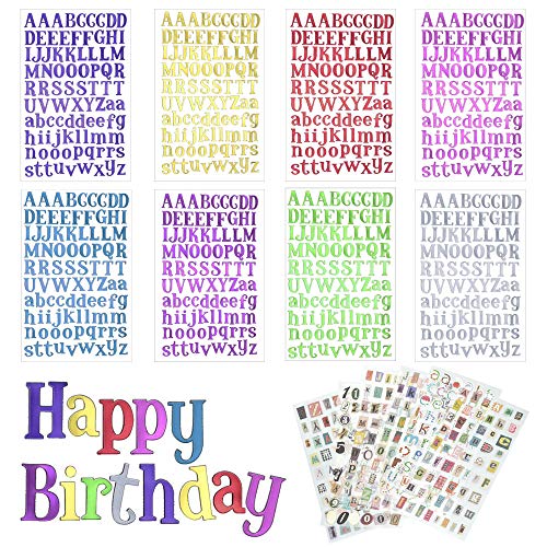 DECARETA 14 Feuilles Lettre Alphabet Autocollante Paillettes Stickers Lettres et Chiffres Rétro Lettres Adhésives Stickers Couleurs pour Scrapbooking Cadeau Enseignement Bricolage